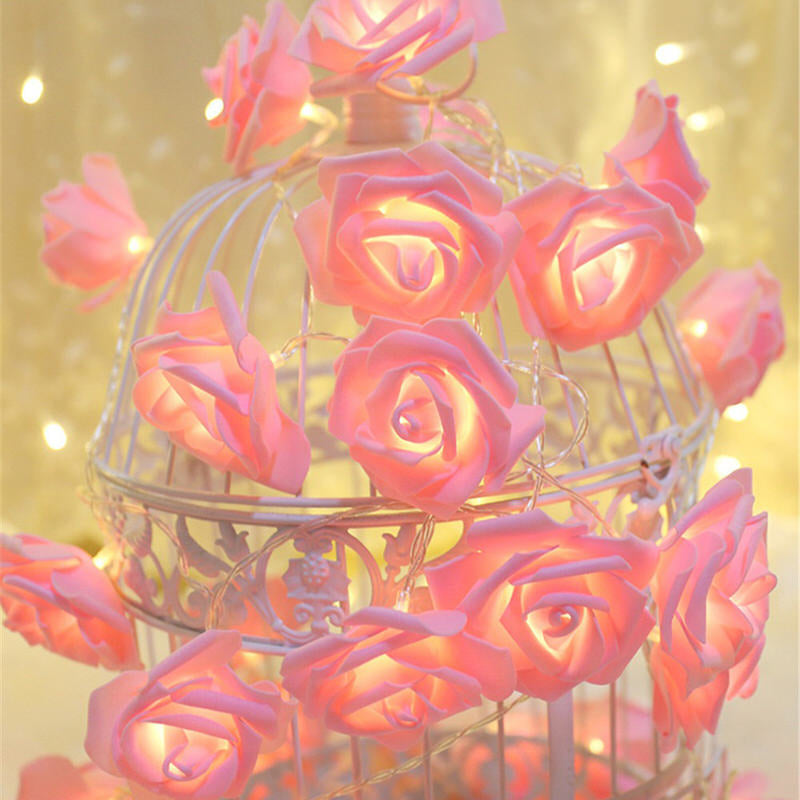 artificial roses flower fairy lights battery powered flower garland roomtery