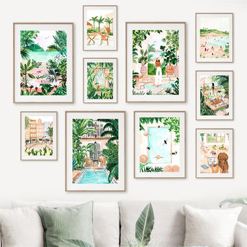 Beach Pool Moroccan Tropical Jungle Girl Swing Wall Art Canvas Painting Posters And Prints Wall Pictures aesthetic posters roomtery
