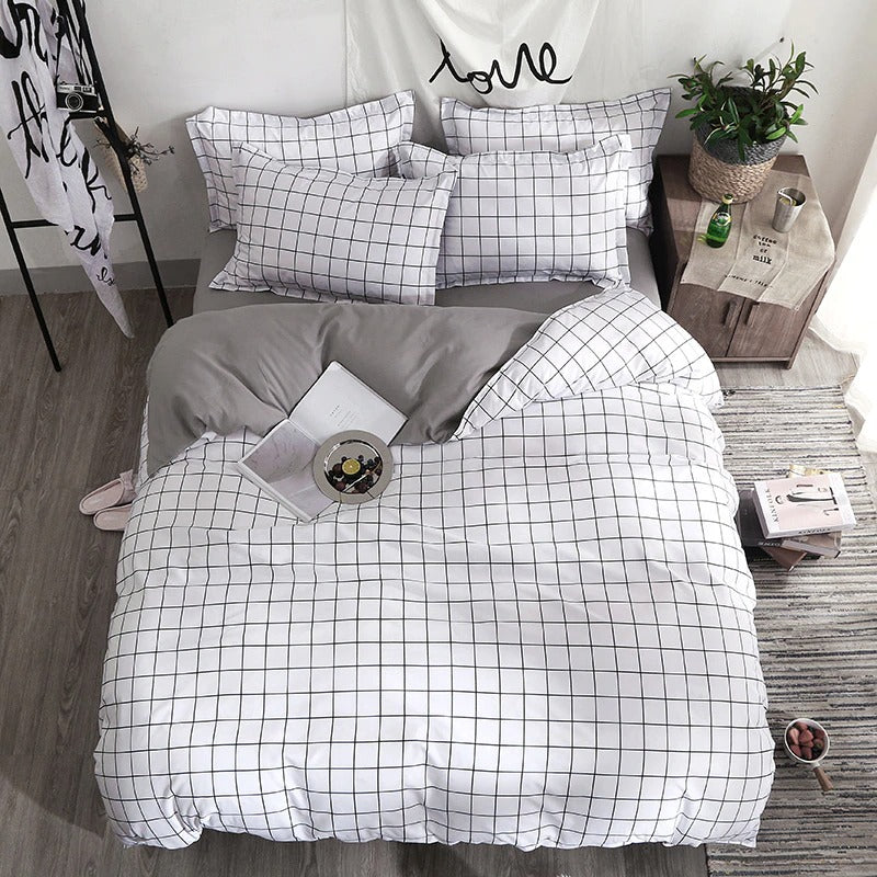 black and white grid bedding duvet cover set aesthetic bedding
