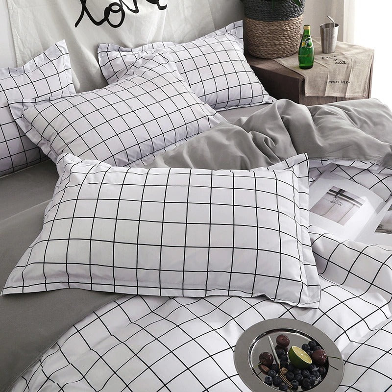 simple black and white grid bedding duvet cover set aesthetic bedding
