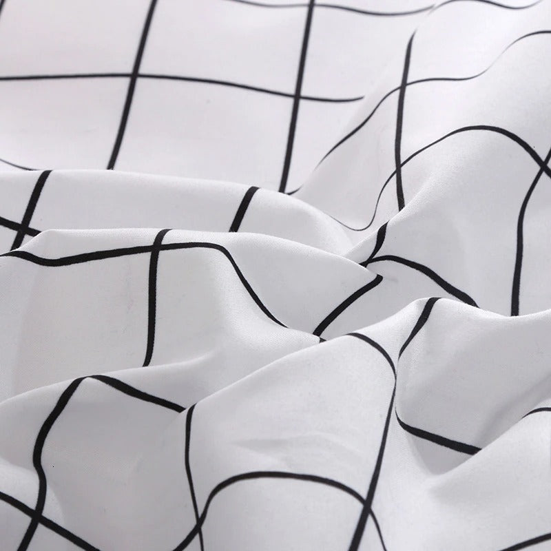 black and white grid bedding duvet cover set