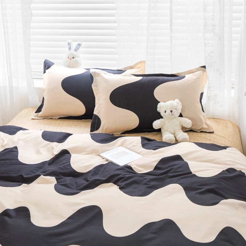 black and beige duvet cover aesthetic bedding sheet set roomtery