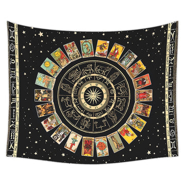 black tarot cards mandala witchy room tapestry roomtery
