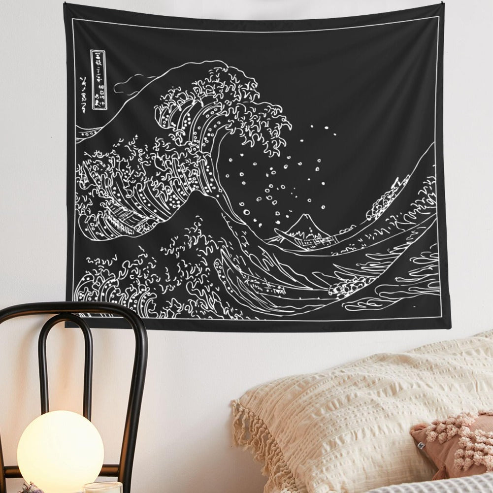 Black and 2025 white wave tapestry