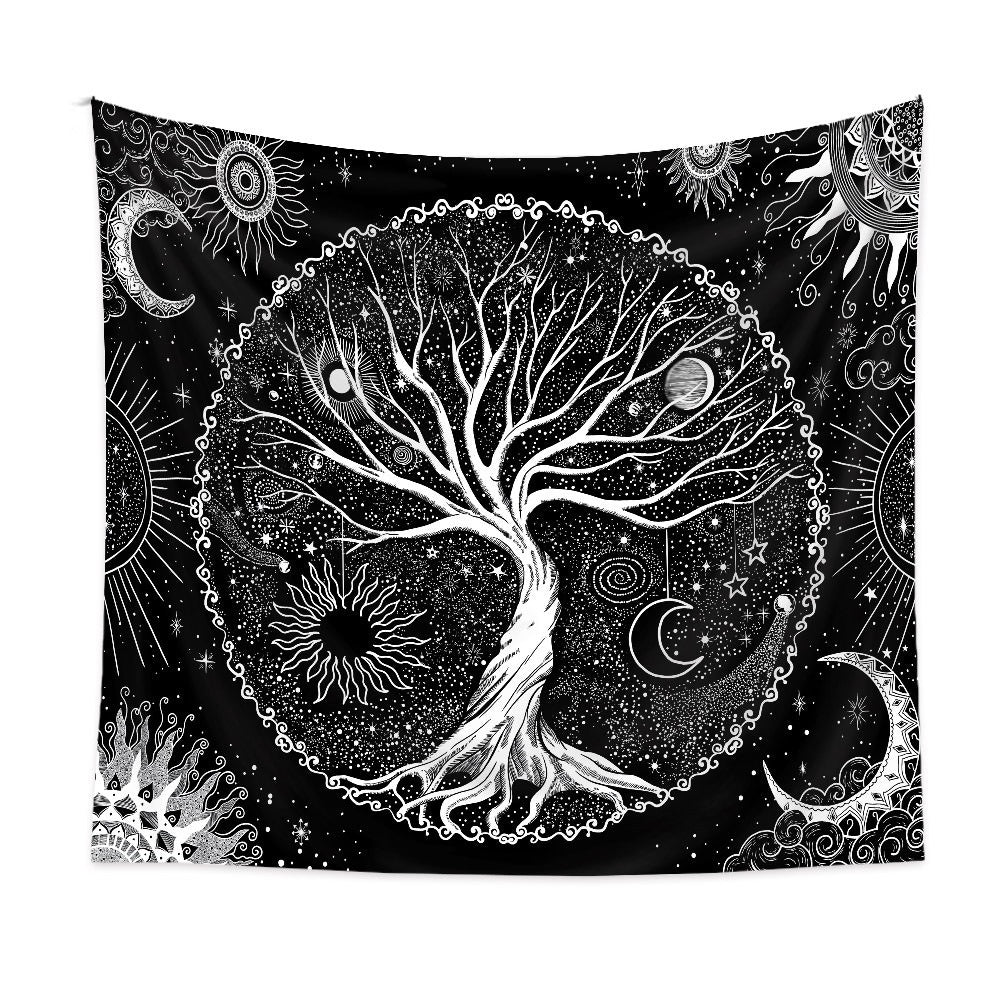 tree of life black white aesthetic wall art print on cloth wall tapestry roomtery