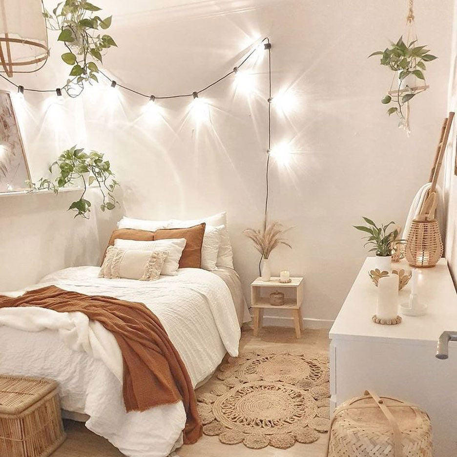 round bulb vintage black wire string lights warm white lights garland boho aesthetic roomtery