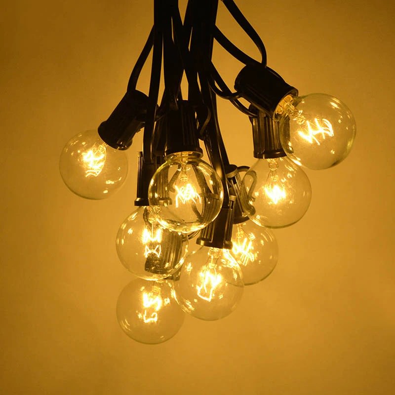 round bulb vintage black wire string lights warm white lights garland boho aesthetic roomtery