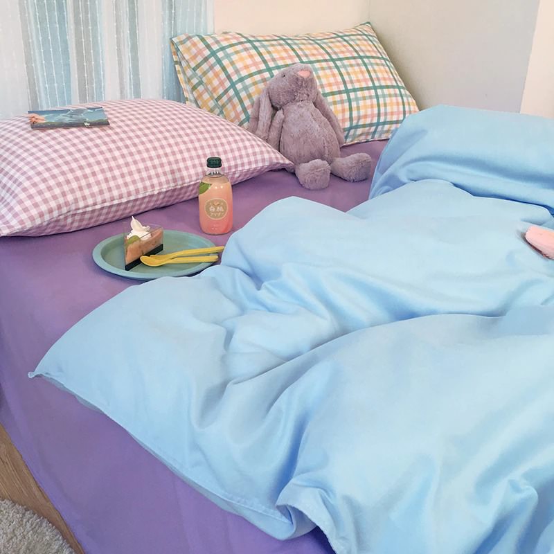 danish pastel bedding set in pastel purple and blue with grid pillows soft duvet cover pastel sheet set roomtery
