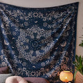 dark blue moon floral mandala big wall tapestry fairy room aesthetic roomtery