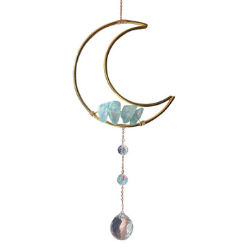 blue crystal moon shaped aesthetic suncatcher roomtery
