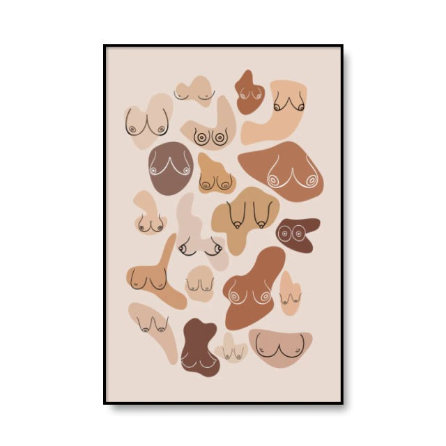 boho aesthetic room decor light brown abstract wavy figures canvas poster roomtery