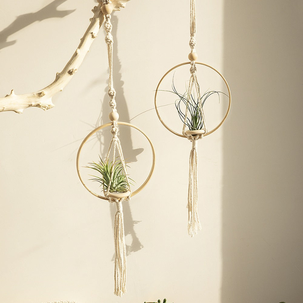 bohemian aesthetic macrame wooden plant hanger roomtery