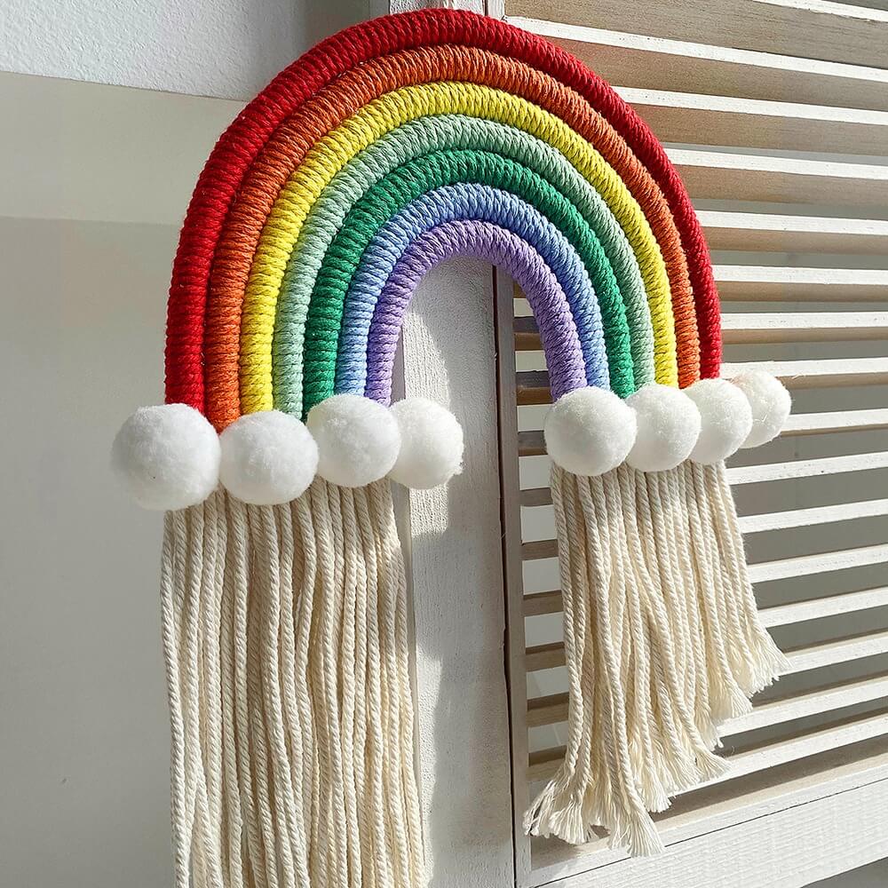 bohemian aesthetic macrame rainbow cute wall hanging decor