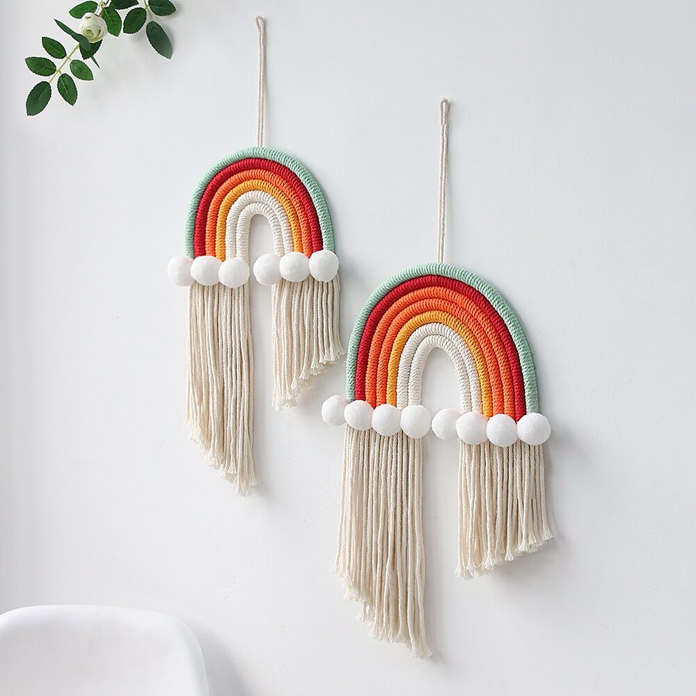 bohemian aesthetic macrame rainbow cute wall hanging decor