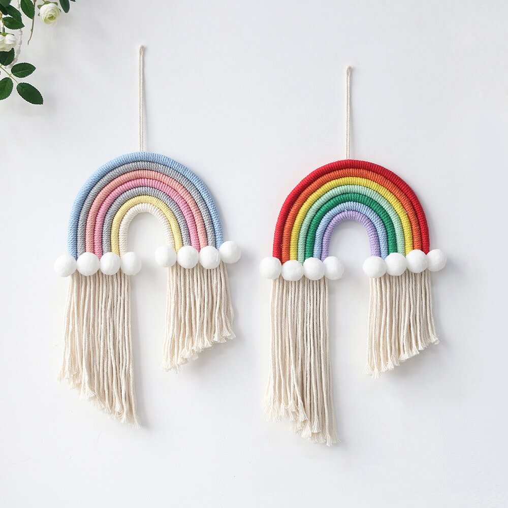 bohemian aesthetic macrame rainbow cute wall hanging decor