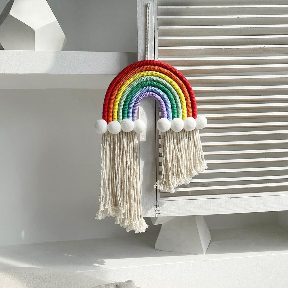 bohemian aesthetic macrame rainbow cute wall hanging decor