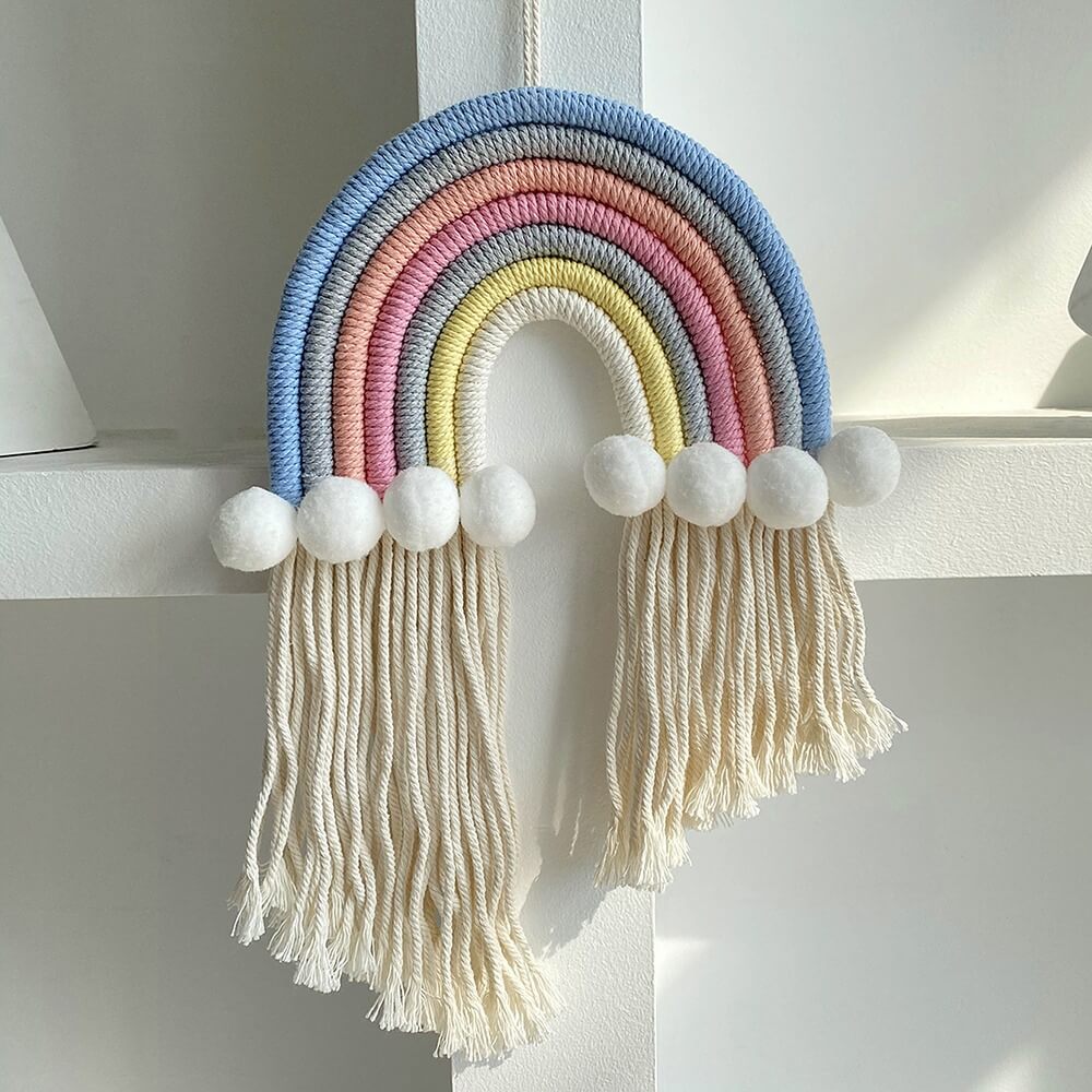 bohemian aesthetic macrame rainbow cute wall hanging decor