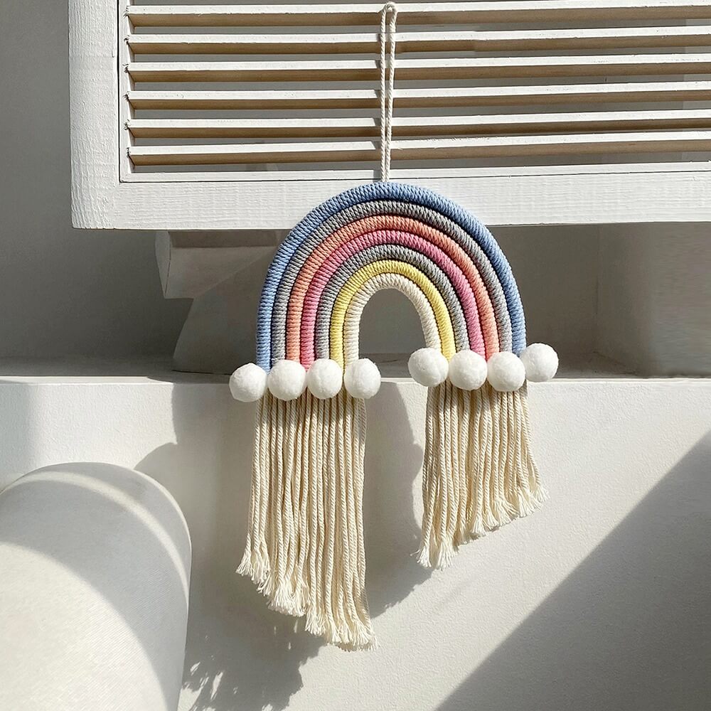 bohemian aesthetic macrame rainbow cute wall hanging decor