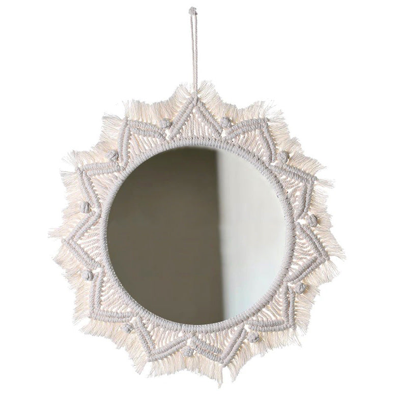 macrame wall hanging mirror bohemian aesthetic room decor roomtery