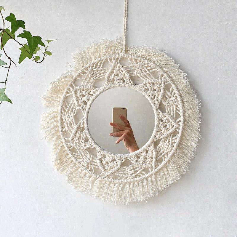 macrame wall hanging round mirror bohemian aesthetic room decor roomtery