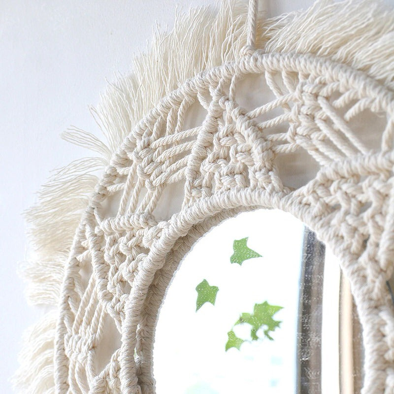 macrame wall hanging round mirror bohemian aesthetic room decor roomtery