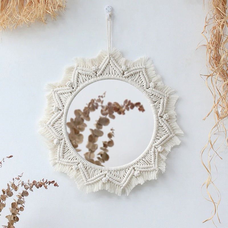 macrame wall hanging round mirror bohemian aesthetic room decor roomtery