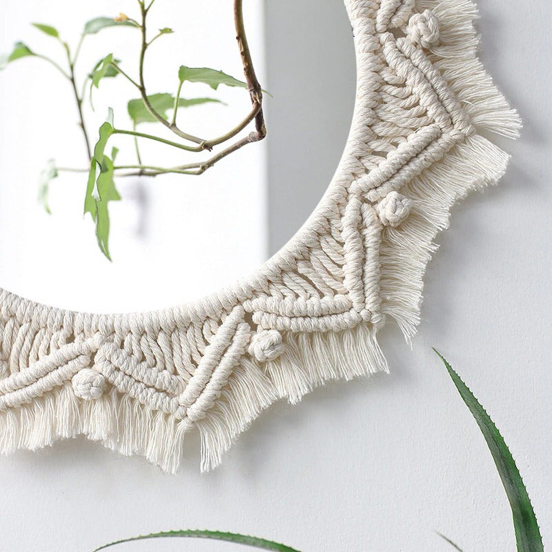 macrame wall hanging round mirror bohemian aesthetic room decor roomtery