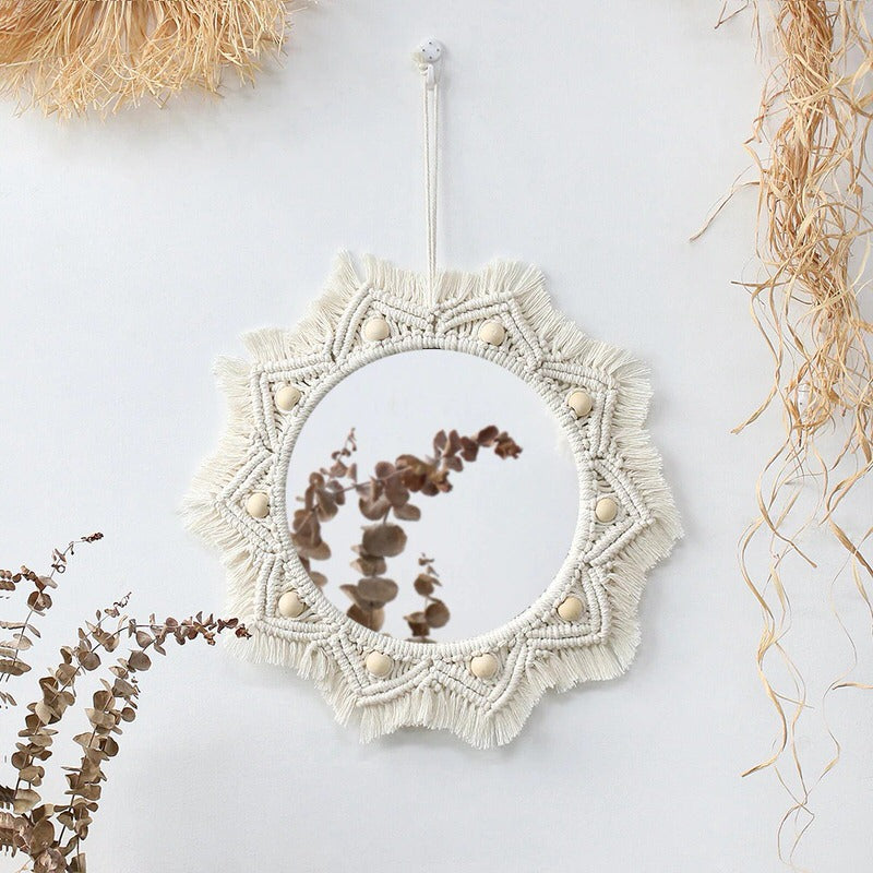 macrame wall hanging round mirror bohemian aesthetic room decor roomtery