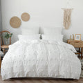 boho aesthetic bedding set white pom pom bed sheet set roomtery