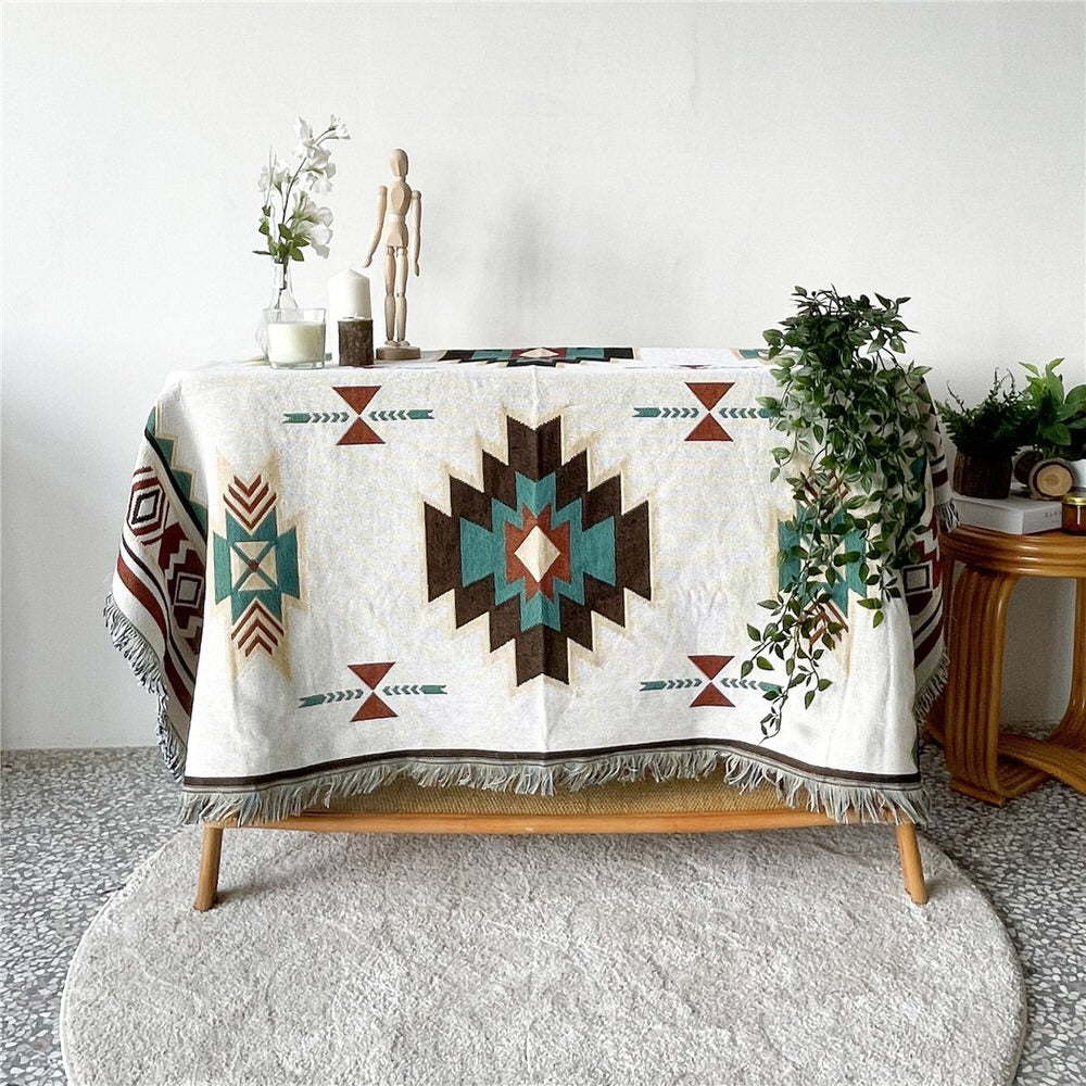 boho style print aesthetic woven throw blanket tapestry decor roomtery