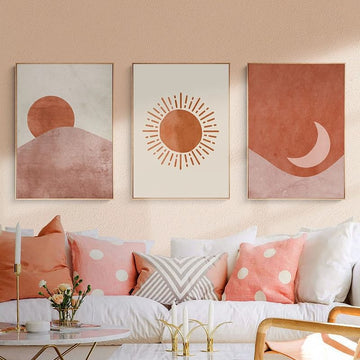 boho aesthetic room decor canvas wall art posters sun and moon roomtery