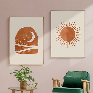 boho aesthetic room decor canvas wall art posters sun and moon roomtery