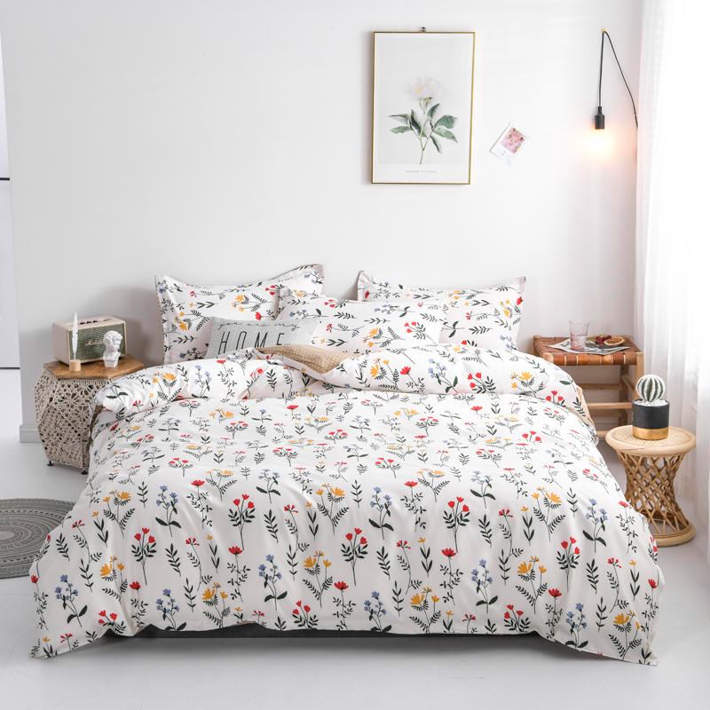 red and yellow white background bright floral print soft brown polka dots aesthetic bedding set roomtery