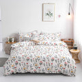 red and yellow white background bright floral print soft brown polka dots aesthetic bedding set roomtery