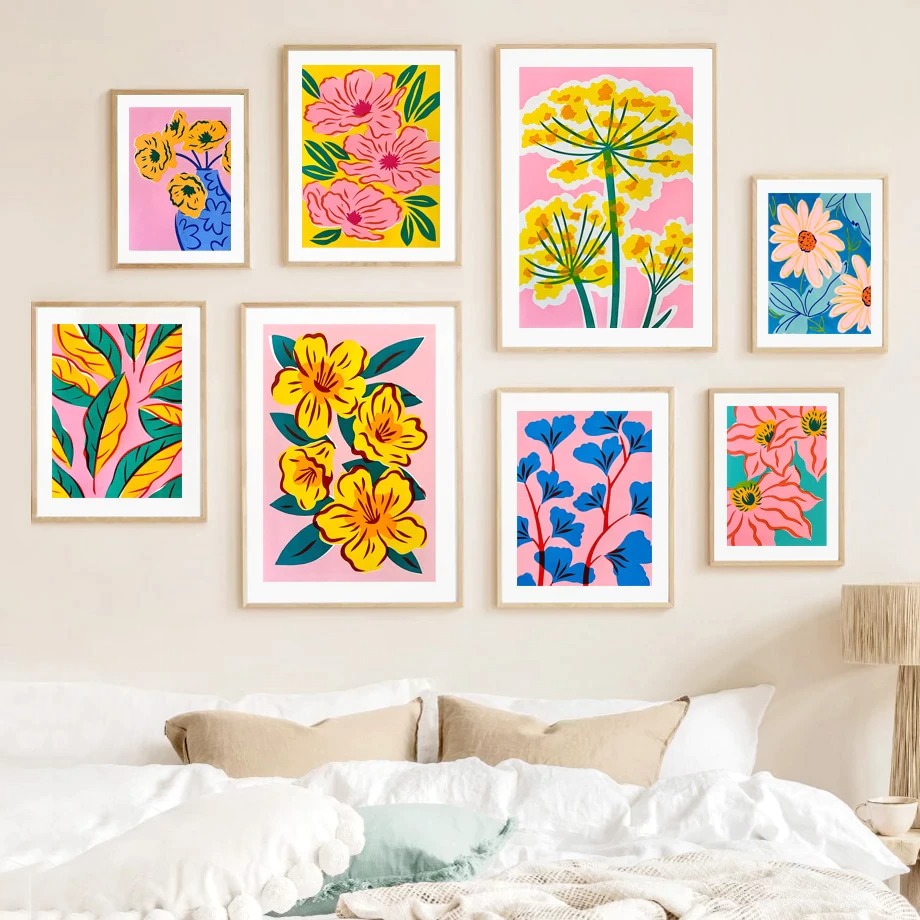 bright flowers watercolor wall art print canvas wall hanging posters roomtery