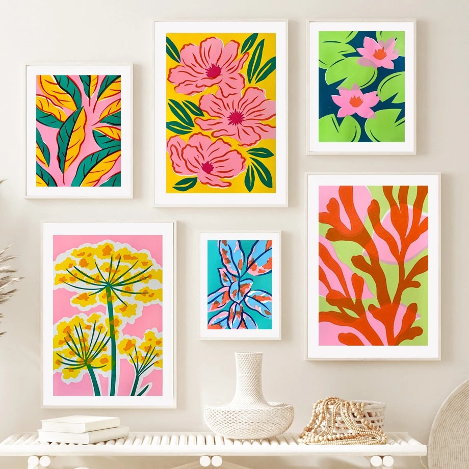 bright flowers watercolor wall art print canvas wall hanging posters roomtery