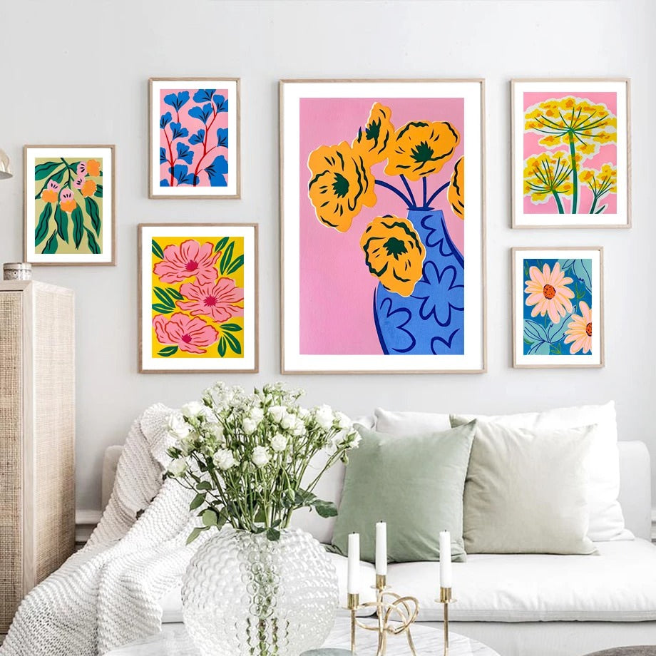 bright flowers watercolor wall art print canvas wall hanging posters roomtery