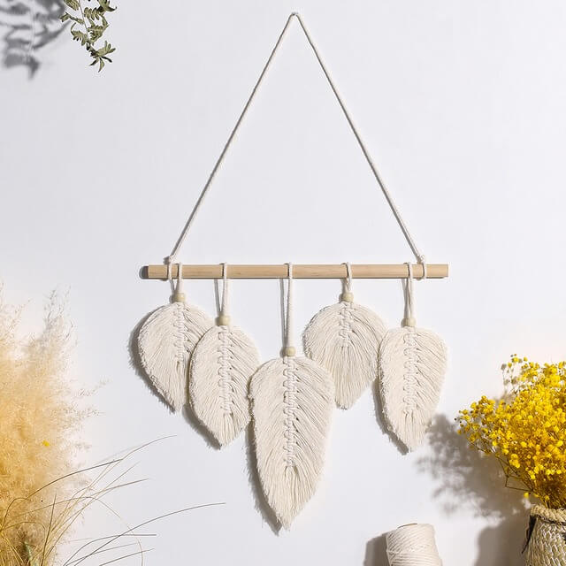 boho aesthetic macrame feather tassels wall hanging decor roomtery