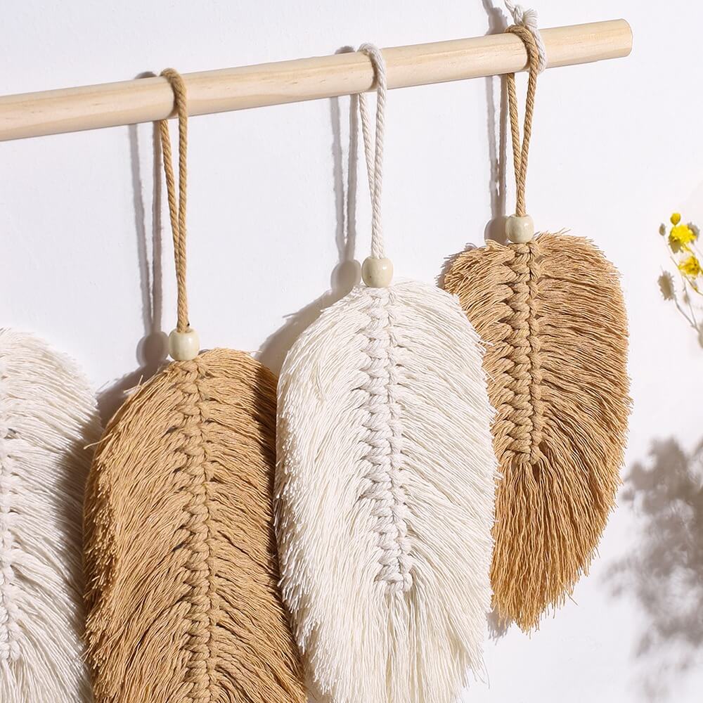 boho aesthetic macrame feather tassels wall hanging decor roomtery