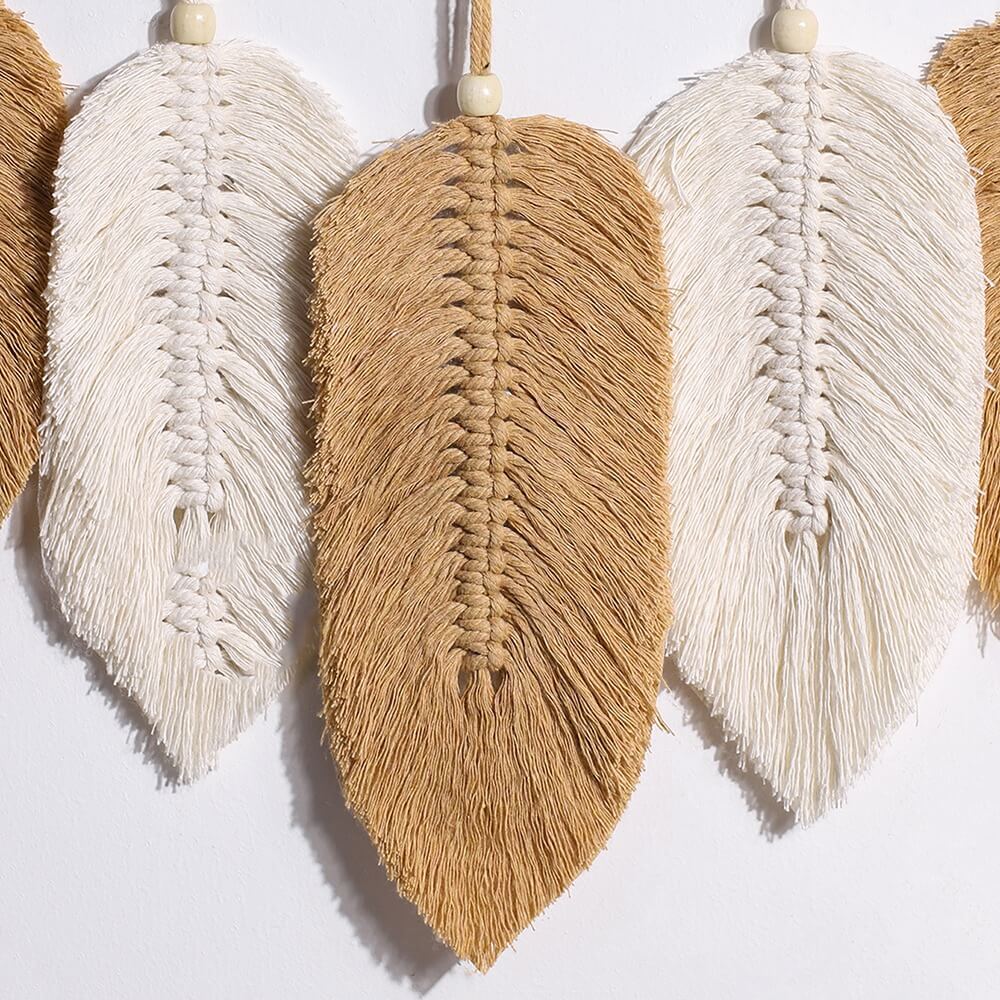 boho aesthetic macrame feather tassels wall hanging decor roomtery