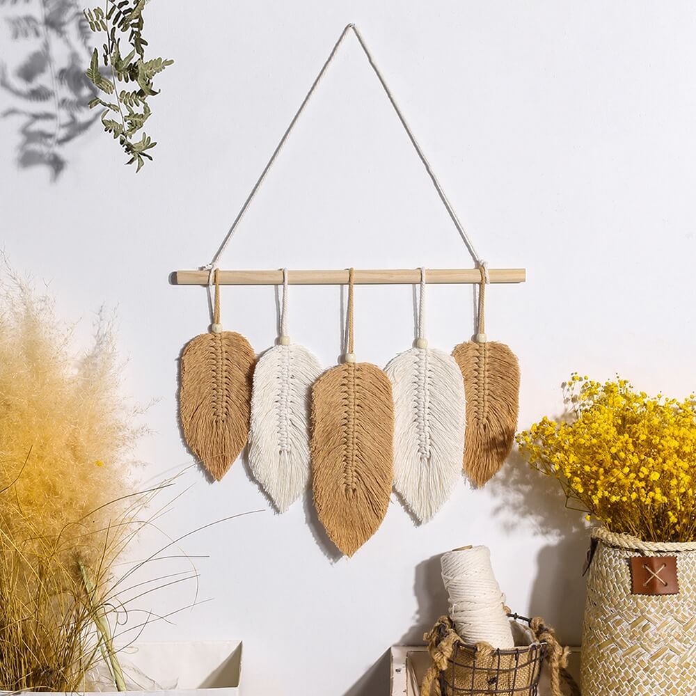 Macrame Feather Boho Wall Hanging Decor - Shop Online on roomtery