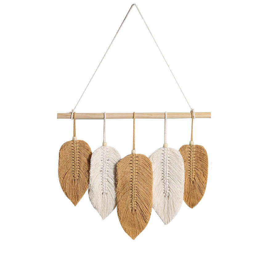 boho aesthetic macrame feather tassels wall hanging decor roomtery