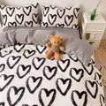 brush painted black on white heart aesthetic bedding duvet cover sheet set roomtery