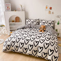 brush painted black on white heart aesthetic bedding duvet cover sheet set roomtery