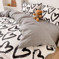 brush painted black on white heart aesthetic bedding duvet cover sheet set roomtery