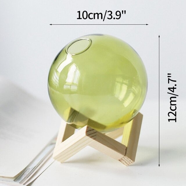 little round bubble glass ball vase with wooden stand roomtery