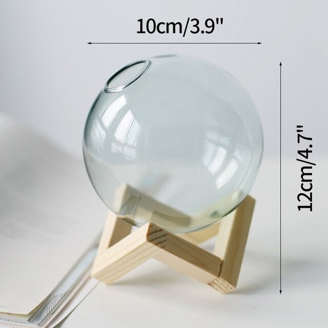 little round bubble glass ball vase with wooden stand roomtery