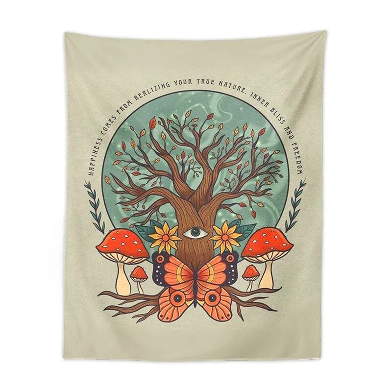 mushroom tree and butterfly fairy core aesthetic tapestry wall hanging room decor roomtery