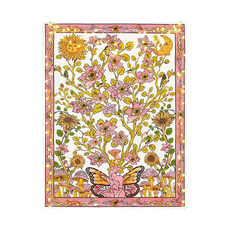 aesthetic wall tapestry hanging art butterfly floral colorful print roomtery