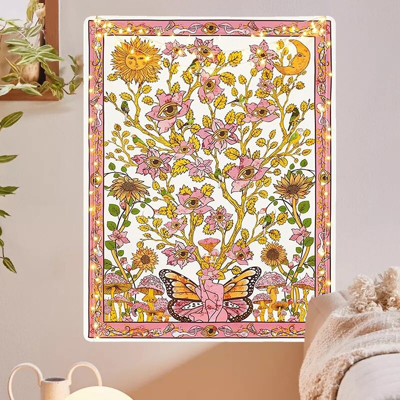 aesthetic wall tapestry hanging art butterfly floral colorful print roomtery